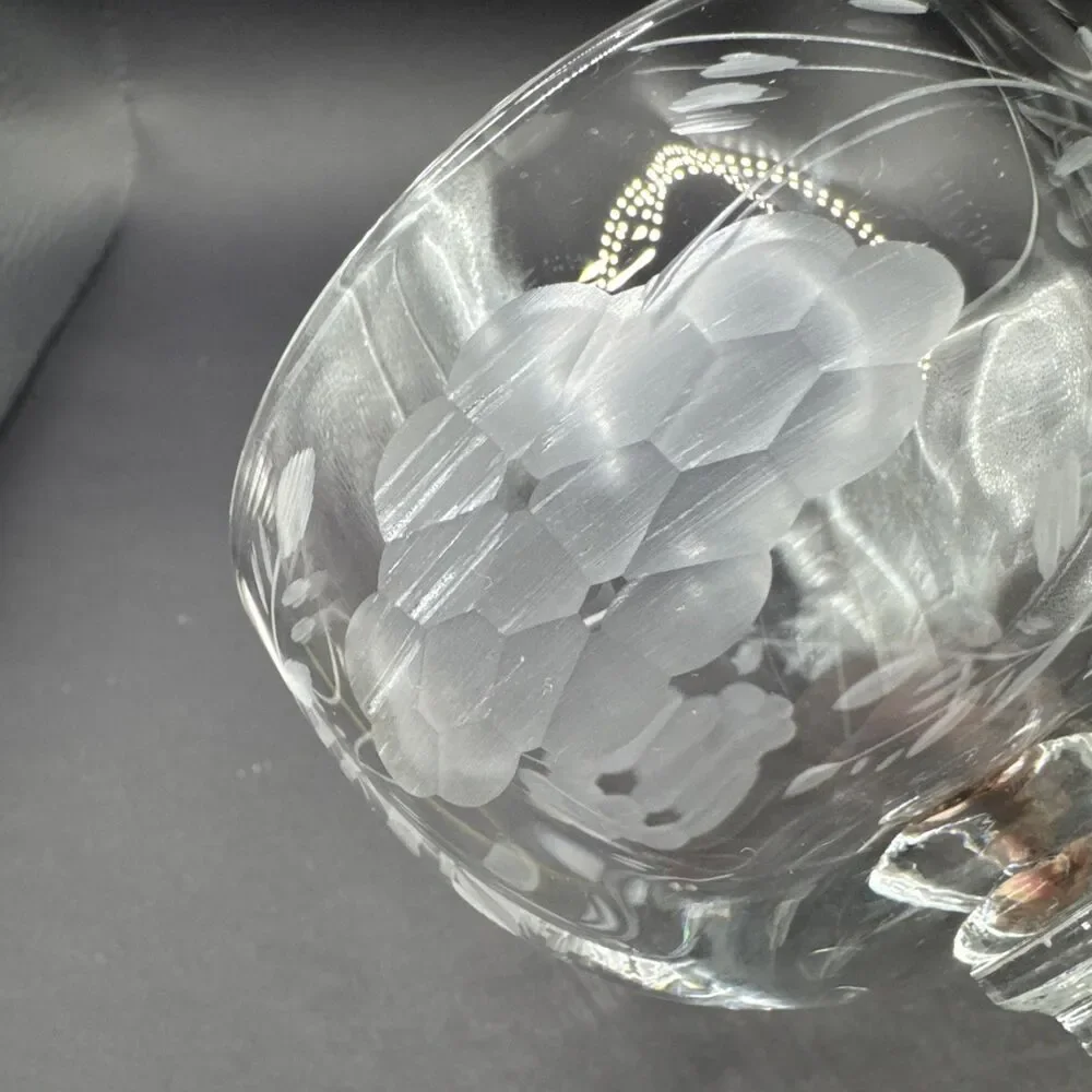 Set Of 2 Vintage Etched (Floral) Crystal Sherry Wine Cocktail Glasses 6”